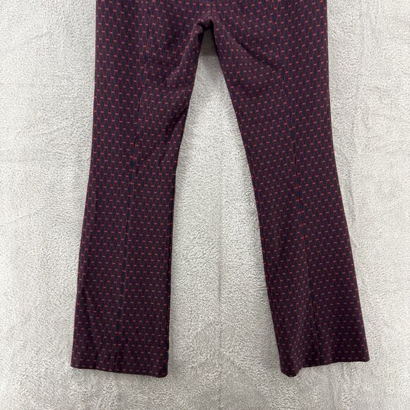 Zara Pants Women M Red Navy Blue Pull ON Elastic Waist Bootcut Mid Rise Stretch - Picture 8 of 13